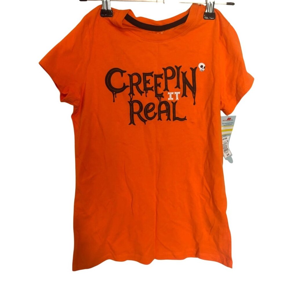 Cat & Jack Orange Creepin It Real Halloween T-Shirt Kids Size 7/8